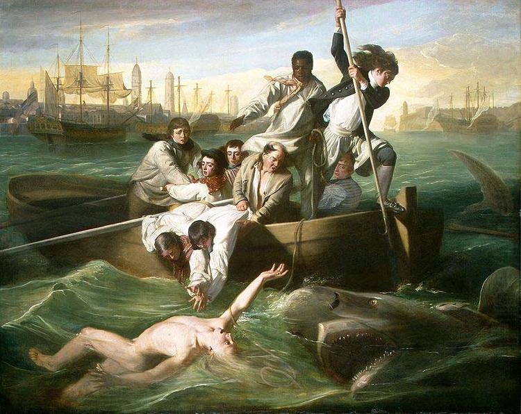 John Singleton Copley Watson and the Shark (1778) depicts the rescue of Brook Watson from a shark attack in Havana, Cuba. oil painting picture
